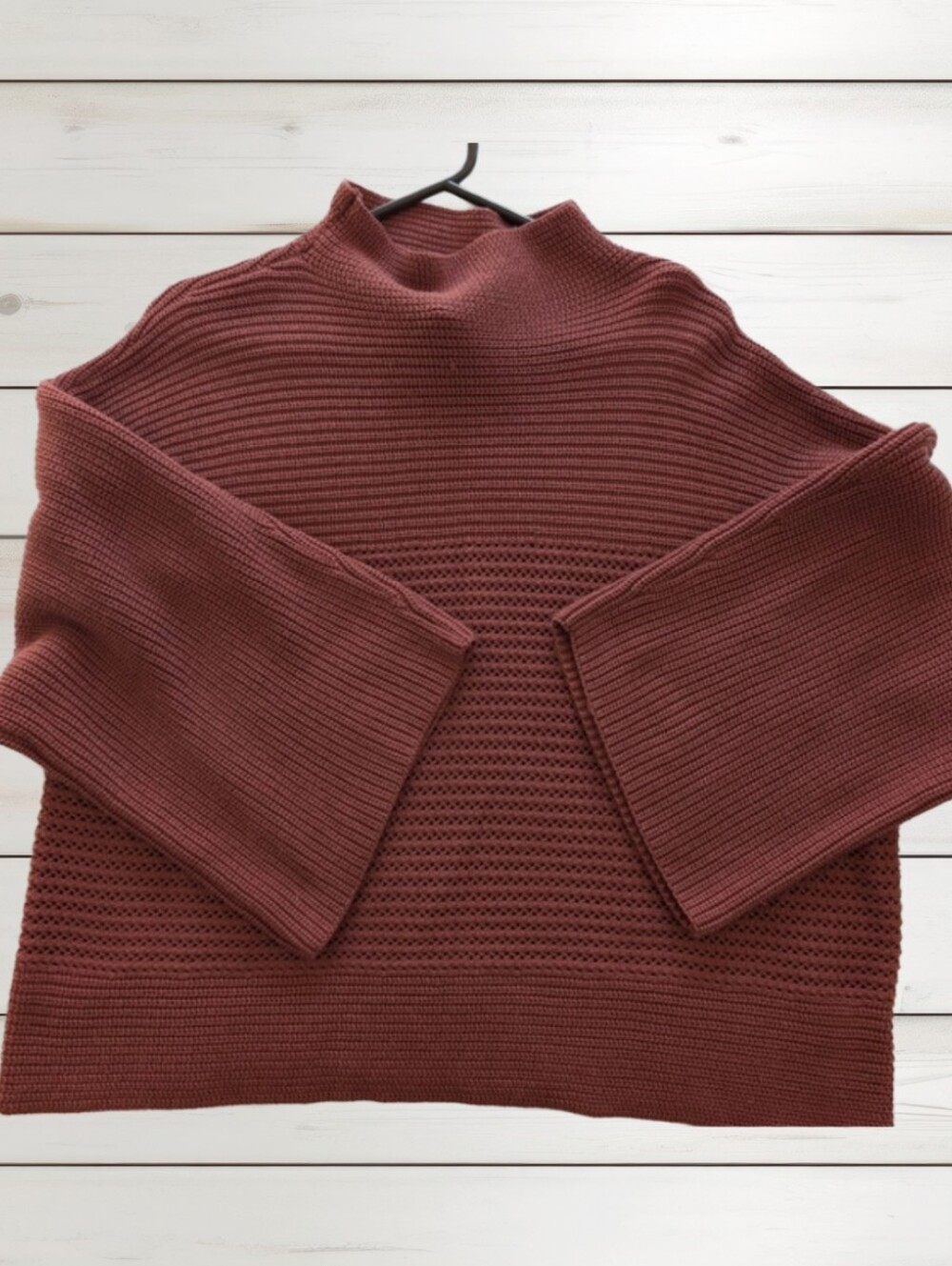 Marla Wynne Mock Neck Sweater Size Large Textured Knit Boxy Rust Pullover